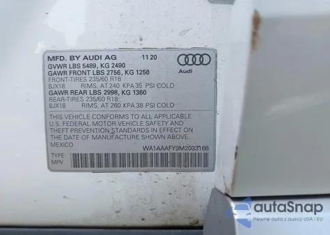 2021 Audi Q5 Premium 45 Tfsi Quattro S Tronic из США, поврежденный, VIN WA1AAAFY9M2033166